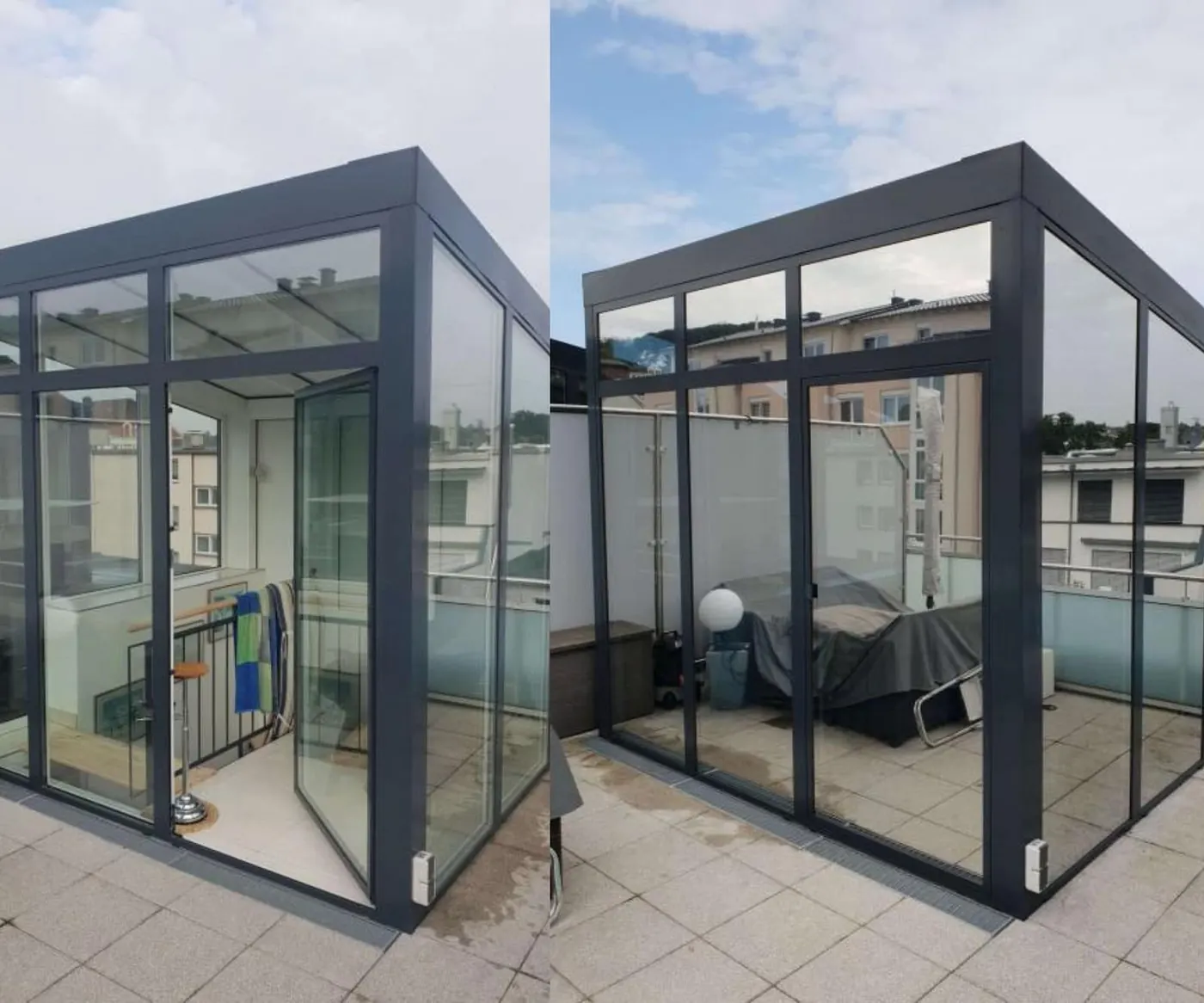 Fensterfront mit Sonnen- und Sichtschutzfolie im Innenraum